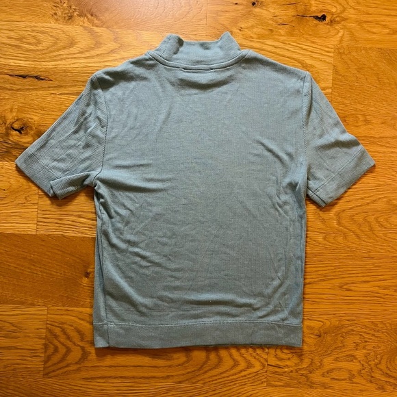 Aritzia Babaton Formarib Teal Ribbed Mockneck Short Sleeve Crop Tee - Picture 2 of 7